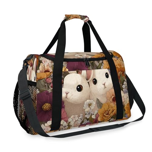 Bunny Colorful Flower Travel Duffel Bag Weekender Overnight Bags for Women Men Foldable Waterproof Tote Bag with Trolley Sleeve2