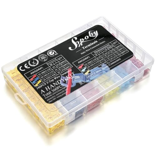 Sopoby 360PCS T Tap Wire Connectors AWG 22-10 Electrical Connectors Waterproof Quick Wire Splice Taps with Insulated Male Quick Disconnect Terminals Assortment Kit - Thumbnail 7