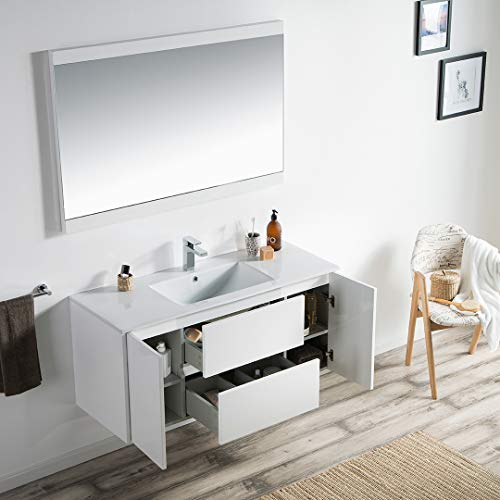 Blossom Valencia 48" Inches Single Bathroom Vanity, Mdf, Ceramic Sink With Mirror Glossy White 016 48 01 Sm #TOP3