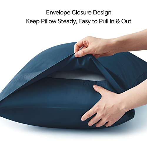 Image of BEDELITE King Pillow Cases Set of 2, Rayon Derived from Bamboo, Navy Blue | Cooling and Breathable Pillow Cover for Hot Sleepers & Night Sweats, Silky Soft Cozy, Envelope Closure, 20x36 Inches