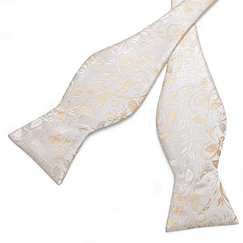 Image of DiBanGu Silk Woven Bowtie Mens Self Bow Tie Set with Lapel Pin | Paisley Floral Pattern,Bow Ties for Men,Easy to Match,Lapel Pin, Pocket Square,Cufflinks,Wedding Ceremonies,Party Occasions