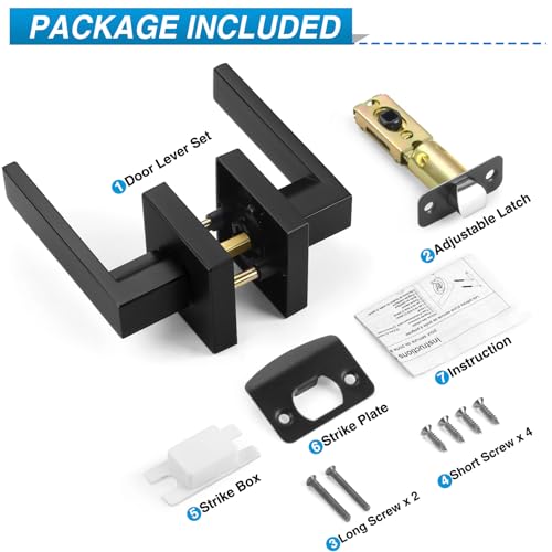 image for Plustool 10 Pack Matte Black Door Handles, Passage Door Levers for Hal