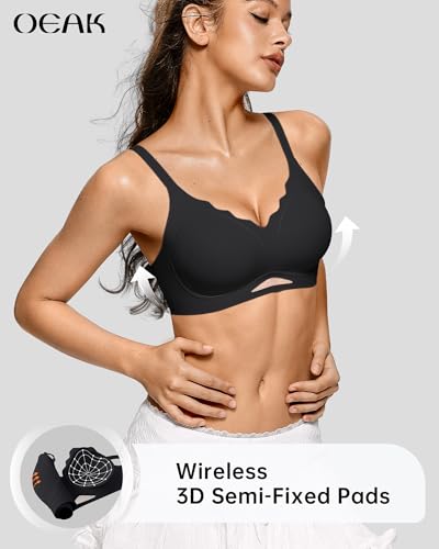 Image of OEAK Womens Wireless Jelly Bras Scalloped Push Up No Underwire Bralette Supportive Tshirt Bra Seamless Comfortable Bras