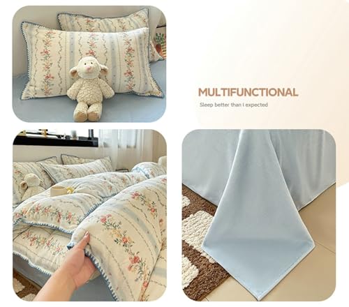 Housse de couette qui ne glisse pas parure de lit en velours chaud bleu et blanc