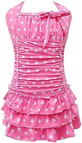 qyqkfly Polka Dot Girls Kids Bathing Suits Adjustable Swimsuits Swim Dress (Pink, 13-15 Years)