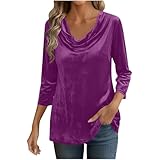 Generisch Damen Bluse mit Samtkragen und 3/4-Ärmeln, weiches Velours-Material am Kragen, lockerer Schnitt, Elegante Oberteile für Festliche Anlässe und besondere Abende, modische Tops für Damen