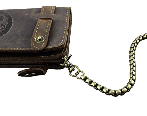 West Retro Biker Trucker Motorcycle Long Wallet Purse W/Chain Genuine Leather L #TOP4
