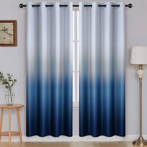 Image of SimpleHome Ombre Gradient Blue White to Gray Curtains for Bedroom,52Wx72L | Room Darkening Curtains,Light Blocking Thermal Insulated Grommet Window Curtains for Living Room,2 Panels,72 Inches Length