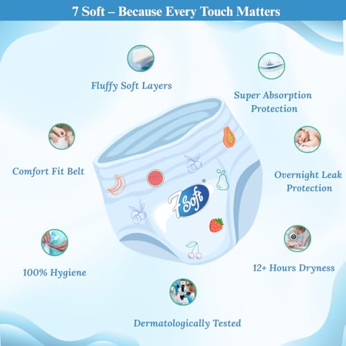Image of 7 Soft Pull Up Dry Pants Diaper, Large (L) 8-14 kg, 62 Count (Jumbo Pack) - Baby Diaper Pants with Locking System, Up to 12 Hours Protection, Rash Free Skin, Easy Wear