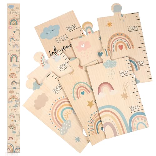 Otuuz Messlatte Kinder Holz Messlatte für Baby Dekoration für Kinderzimmer Taufgeschenke Maßtabelle für Kinder aus Holz Geschenk zur Geburt Hurra Ich Wachse, 50-180 cm(Regenbogen)
