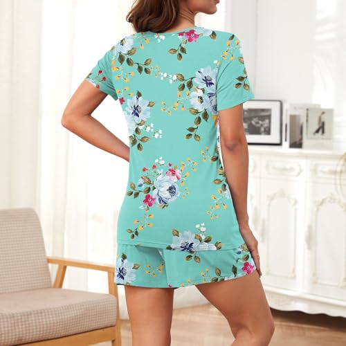Image of Findsweet Pajama Set for Women 2 Piece Lounge Set Soft Sleepwear Summer Casual Short Pjs Sets with Pockets M-3XL