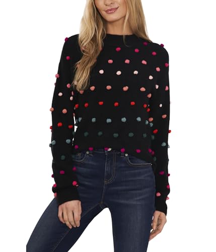 Image of CeCe Women's Mock Neck Rainbow Pompom Sweater