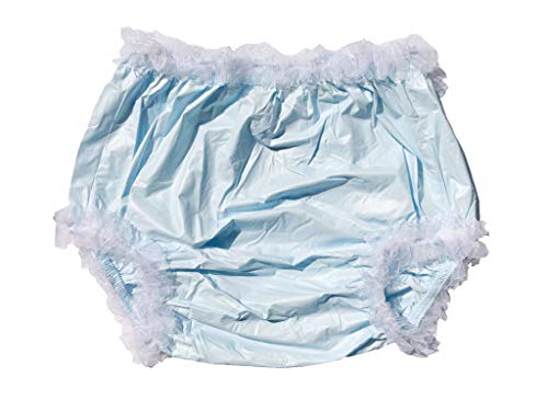 Haian Culotte en plastique à enfiler pour adulte pour incontinence, couleur bleu layette avec dentelle blanche (taille XXL)