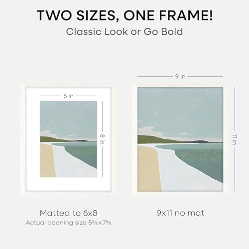Image of Homeforia 9x11 White Oak Picture Frame, High-End Wood, 6x8 Mat, Glass | High End Solid Oak Wood, Tempered Glass, Acid-Free 6x8 Removable Mat, 9x11 Edge-to-Edge Display 11x9, Wall Kit, Set Of 1