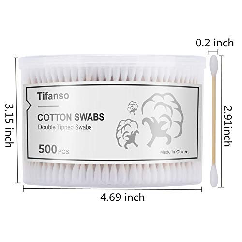 tifanso 500 Count Cotton Swabs, Natural Double Round Strong Wooden Cotton Tip Sticks Buds for Ears, Cruelty-Free Ear Swabs with Storage Box