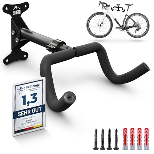 Borgen Fahrrad Wandhalterung I Fahrradhalter - Winkel und Wandabstand einstellbar bis 20 kg, klappbar, MTB, Rennrad - extra softe Polsterung