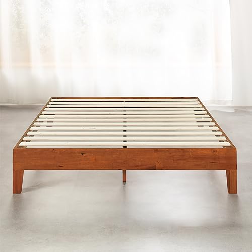 Mellow Naturalista Grand - 12 Inch Solid Wood Platform Bed with Wooden Slats - No Box Spring Needed - Queen (Cherry)