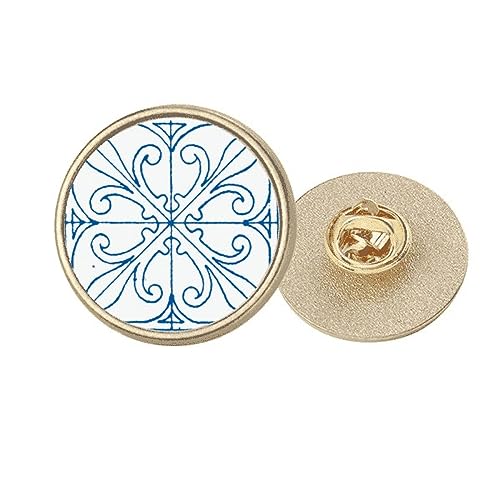 Broche ronde Talavera bleu en métal doré, le cadeau idéal pour fête