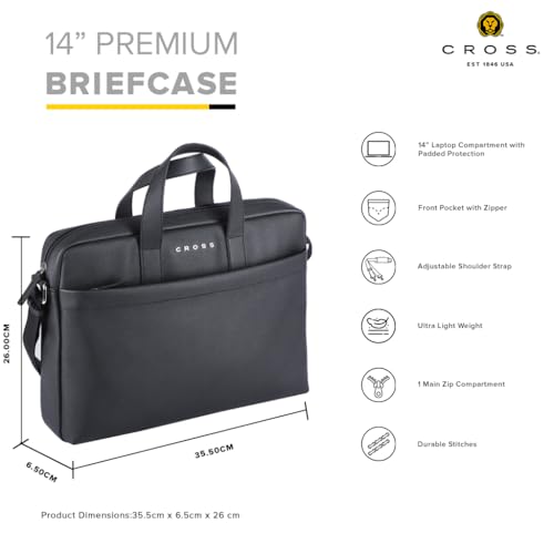 Image of Cross Laptop Messenger Bag For Men and Women | 14 Inch Briefcase Leather Office Bag For Men With Splashproof And Padded Protection | Multipocket with Adjustable Shoulder Strap - Navy Blue