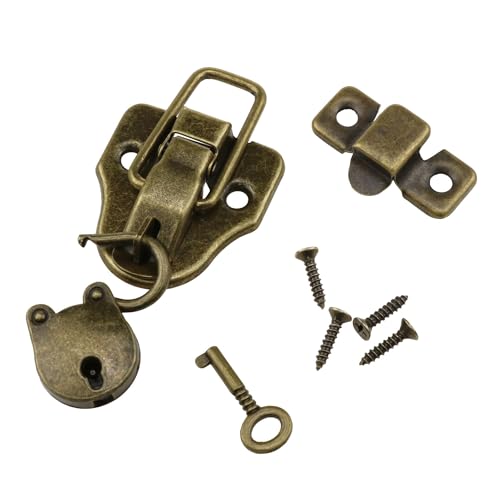 Image of Haidong Retro Style Box Toggle Latches Antique Metal Duck-Billed Hasp Latches with Padlocks Antique Hasp Padlock Kits for Repair /Decoration Wooden Jewelry Boxs (Bronze) 2 Sets