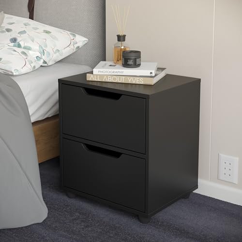 Mesa De Cabeceira 2 Gavetas Criado Para Quarto Decoração Com prateleira modelo PRIME (Preto)