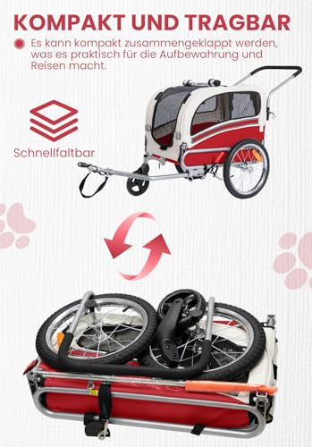 SEPNINE® Hundeanhänger für Fahrrad, 2 in 1 Fahrradanhänger für Hunde bis zu 30 kg, Haustier Transportwagen Anhänger für Jogger und Fahrrad mit Bremsen und Signalwimpel