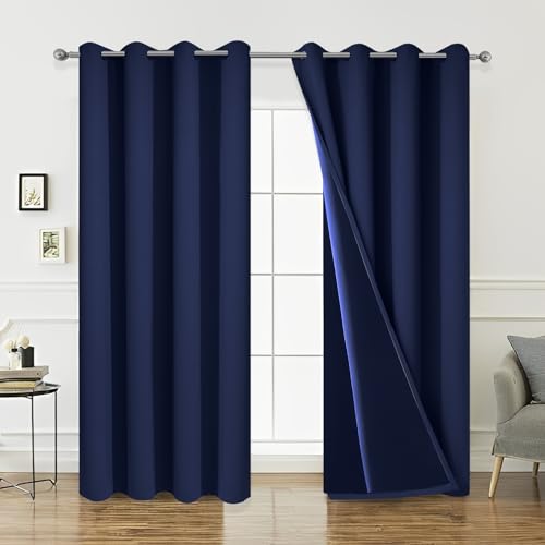 La Mejor Lista de Cortinas drapeadas - los preferidos. 50 HONGHCL Cortinas Blackout para Recamara - Cortinas Blackout con Aislamiento Térmico, Ojales para Recamara, Sala, 100% Poliéster, Reducción de Ruido, 2 Paneles (Azul, 132 *...