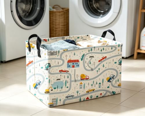 Image of Rectangle Kids Baskets Car Basket Boys Storage Bin Fish Box for Room Decor Gift Basket(Road car)