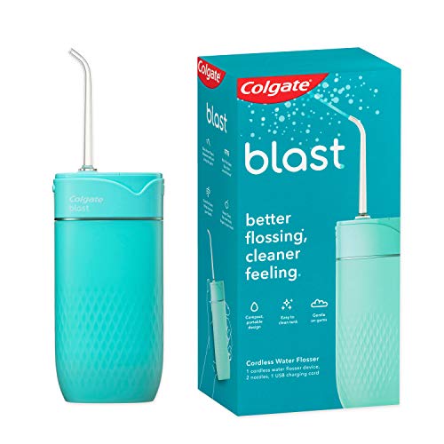 Colgate Blast Water Flosser Cordless Water Resistant Rechargeable Home and Travel Friendly Teal Gentle on Gums 3 Pressure Modes Easy to Clean Tank