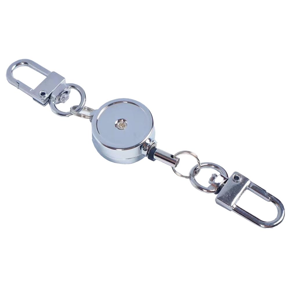 Retractable Keychain Retractable Lanyard Retractable Badge Holder Work ID, keys, Subway Cards and Other Items(Silver)