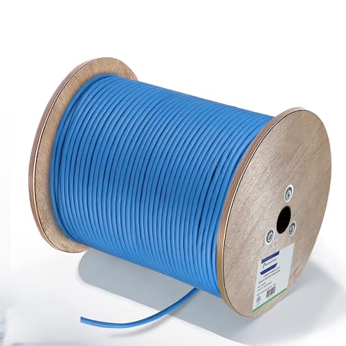 PowerEnvy Cat6a UTP Ethernet Cable - 600Mhz, 10Gbps Max, 1000Ft, 23 AWG Solid Bare Copper, PoE++, 4 Twisted Pair Solid Bare Copper, CMR Rated Cable - UTP LAN Cat6a Cable (Blue) by PowerEnvy - Used condition - US$163.59