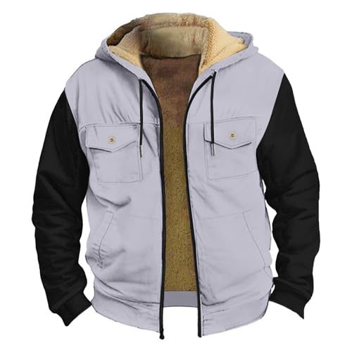 Mens Winter Coat Hunting Thicken Warm Sherpa Vintage Big and Tall Plush Zip Up Long Sleeve Fleece Lined Streetwear