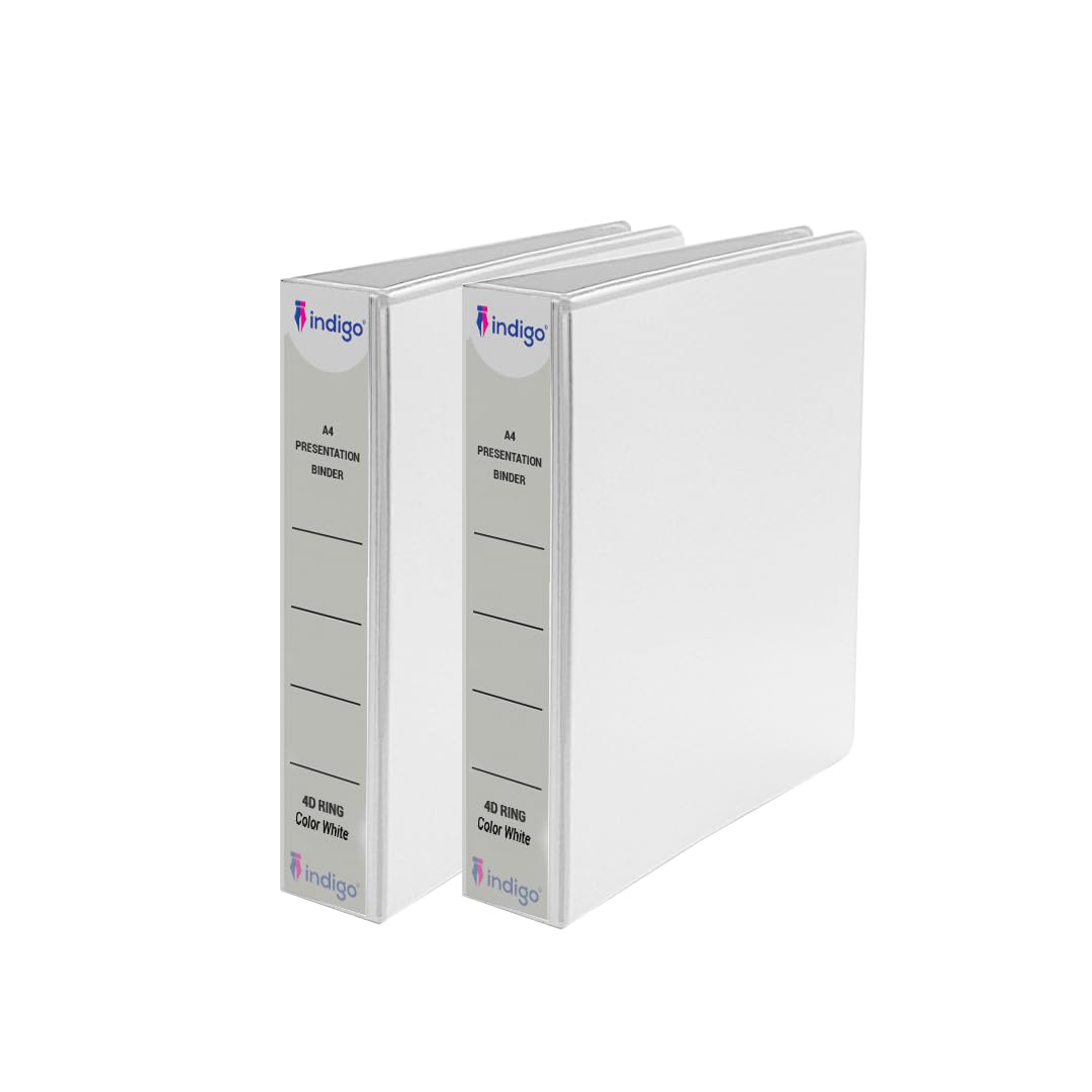 indigo Office Presentation A4 25mm PVC 4D Ring Binder (White, Pack of 2) — image 1