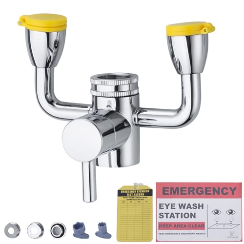 TIDYENDURE Eye Wash Station Yellow, Faucet Mounted Eyewash Station with Cover, Emergency Eye Wash Station Sink Attachment, Eye Wash Kit, Eye Wash Unit for Lab, Factory, Industry Site, Workshop, Office