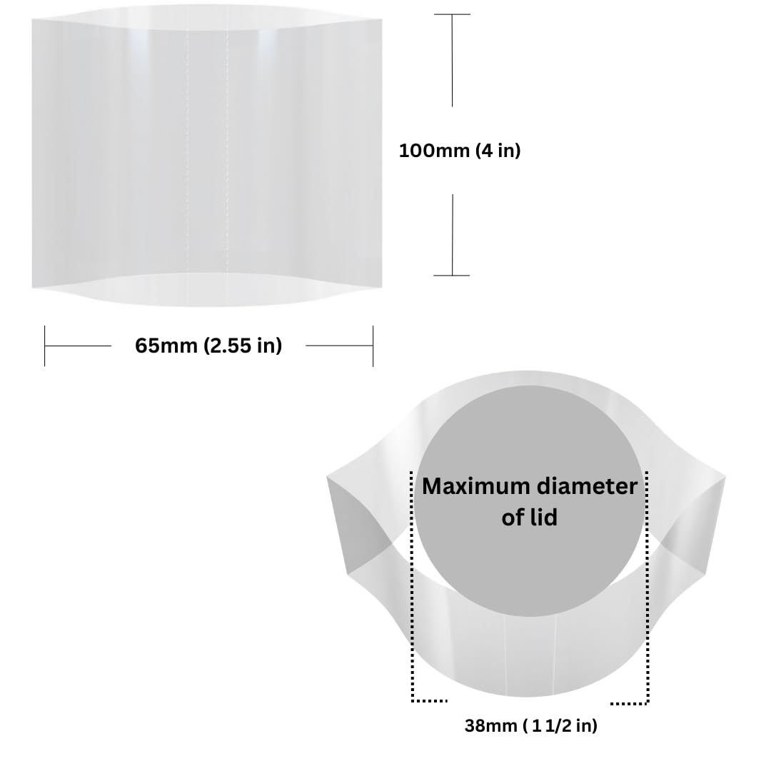 Funda retráctil perforada transparente de 65 x 100 mm para botellas de vidrio redondas Boston de 56.7 g y más [rango de diámetro compatible: 3.2 cm - 3.8 cm] - Paquete de 1000