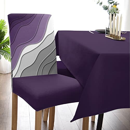 Purple White Dining Room Chair Covers Set Of 4 Beach Geometric Gradient Ombre Stretch Removable Washable Chair Protector Covers For Kitchen/Hotel/Wedding/Ceremony #TOP4