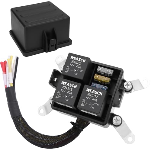 Weasch 12V Pre-Wired Waterproof Fuse Relay Box, 3 Relays and 3 ATC/ATO Blade Fuses, 4-Pin 40A Relay Block and Kit, for Cars Truck Marine Boat Jeep