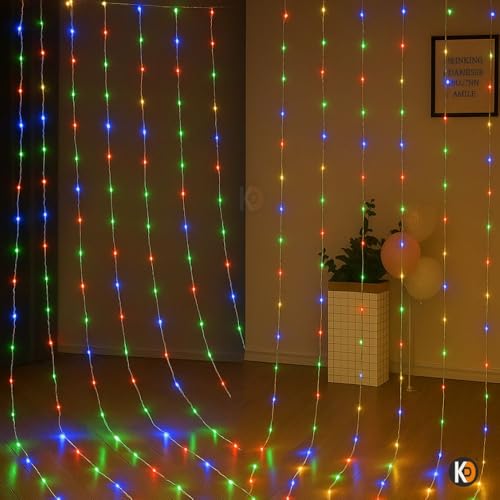 Image of K D Waterfall Curtain String LED Light (180 LEDs, Multi, 10x 08 Ft, 8 Modes, Plug Operated String led Light for Diwali /Navratri /Christmas for Indoor & Outdoor (Waterfall Multi)