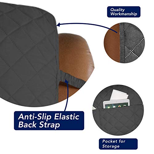 Image of PureFit Reversible Quilted Sofa Cover, Water Resistant Slipcover Furniture Protector, Washable Couch Cover with Non Slip and Elastic Straps for Kids, Dogs, Pets (Oversized Recliner, Dark Gray /Beige)