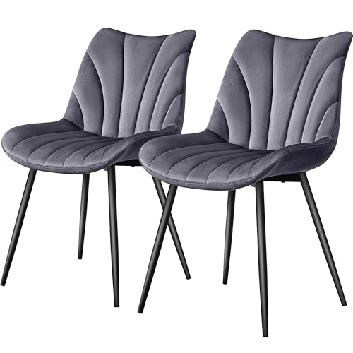 Yaheetech Esszimmerstühle 2er Set,Polsterstühle Esszimmer mit Rückenlehne,für Wohnzimmer Küche Esszimmer,Sitzfläche aus Samt,mit Metallbeinen,bis 150 kg belastbar,Dunkelgrau (2, Dunkelgrau)