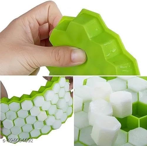 Image of Ice Cube Tray with Silicon Ice Mold Trays Flexible Silicone Honeycomb Green Silicone Ice Cube Tray (Pack of 1)|Design - for Home and Kitchen
