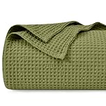 PHF 100% Cotton Waffle Weave Blanket Double Size 150 x 200cm, Pre-Washed Lightweight Breathable Throw Blanket, Oeko-TEX Certified for Bed Couch Sofa, Home Decor, Pine