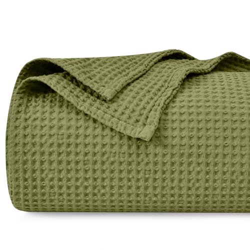 Image of PHF 100% Cotton Waffle Weave Blanket Double Size 150 x 200cm, Pre-Washed Lightweight Breathable Throw Blanket, Oeko-TEX Certified for Bed Couch Sofa, Home Decor, Pine