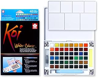 Sakura Plastic Box of 48 Watercolour and Refillable Brush, Multicoloured