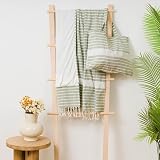 TRAMAS+ Set Toalla Pareo y Bolso a Juego, Piscina y Vacaciones - Raya Algodón Verde