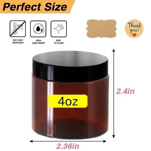4 oz Plastic Containers with Lids 105pcs Amber Plastic Jars with Lids 4 Ounce Containers Travel Size Jars– Great for Lip Scrub, Body Butters, Cream, Slime, Craft Storage2
