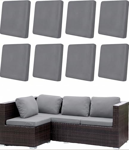 Hiseng Patio Cushion Covers Outdoor 8 PCS Stretch Rattan Replacement Slipcovers for Garden Sofa & Couch Grey Washable Individual Sofa Seat Cover with Elastic Band