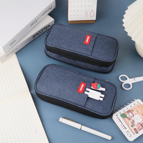 Image of iSuperb Foldable Pencil Case Zipper Big Capacity Aesthetic Canvas Pencil Pouch Compartments Stationery Organizers Pen Bag for Kids Girls Boys Teen Child Student School Supplies Makeup Bags