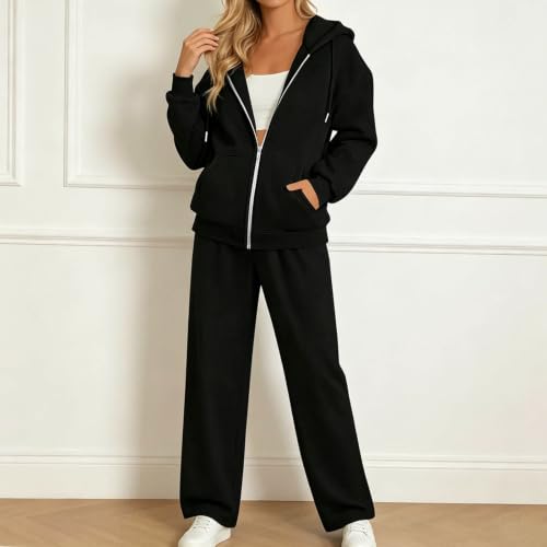 Jogging Sets For Women 2 Piece Fall Zip Up Hoodie Wide Leg Sweatpants - image 2