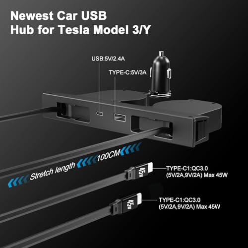 Concentrateur USB pour Tesla Model 3 et Model Y Juniper : station d'accueil cachée de charge